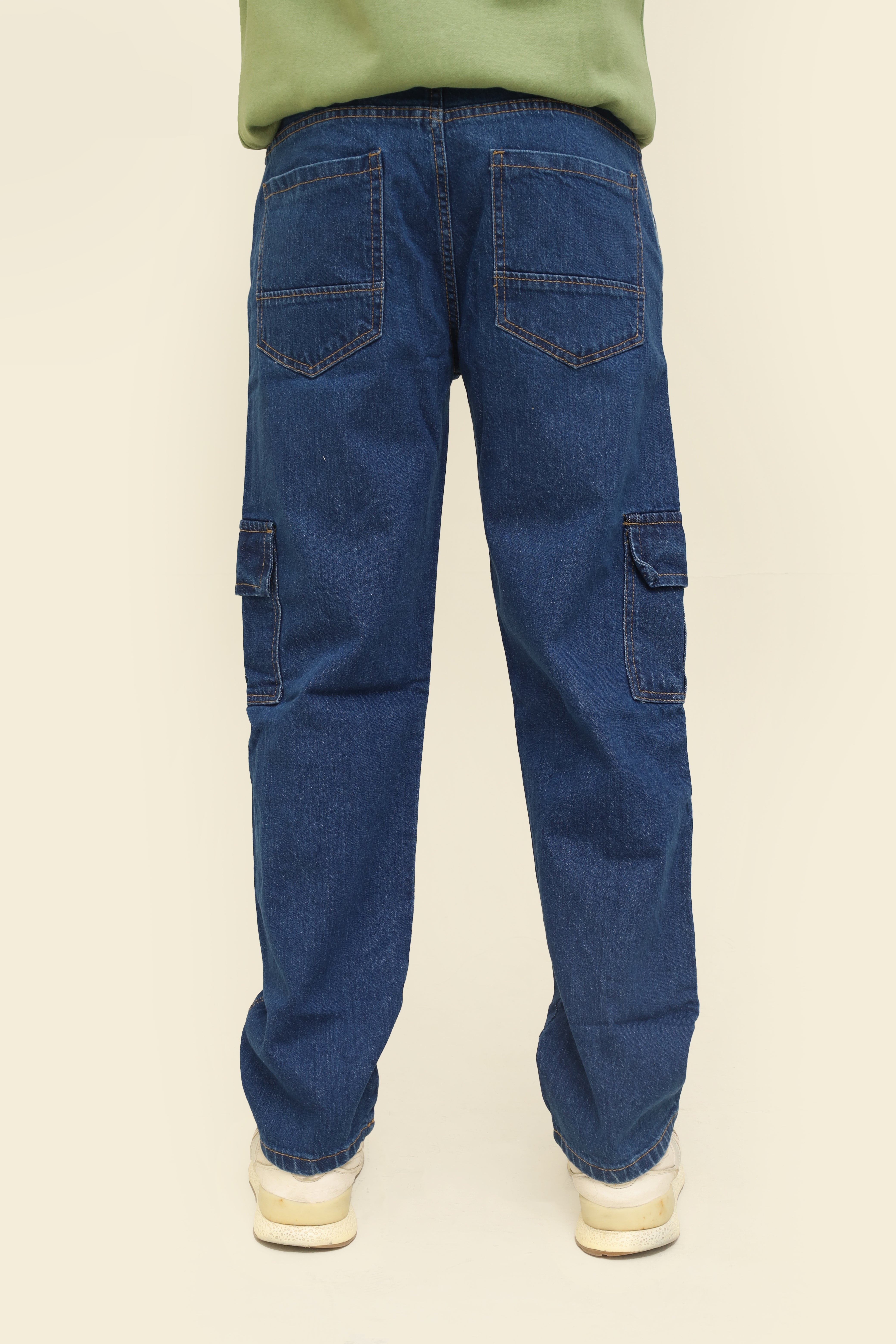 Relaxed Fit Blue Denim Cargo Jeans