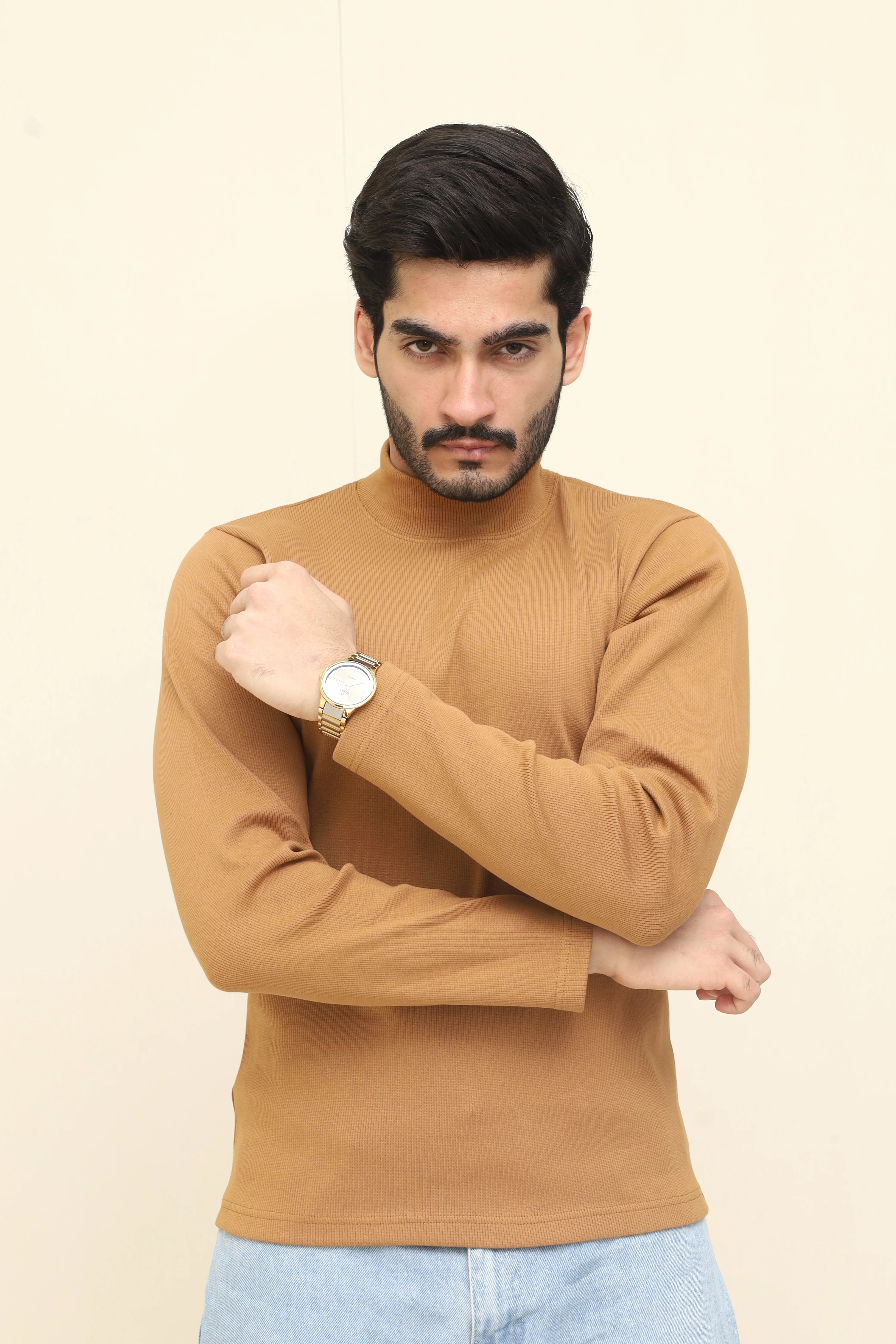 Men's Camel Turtle Neck Shirt