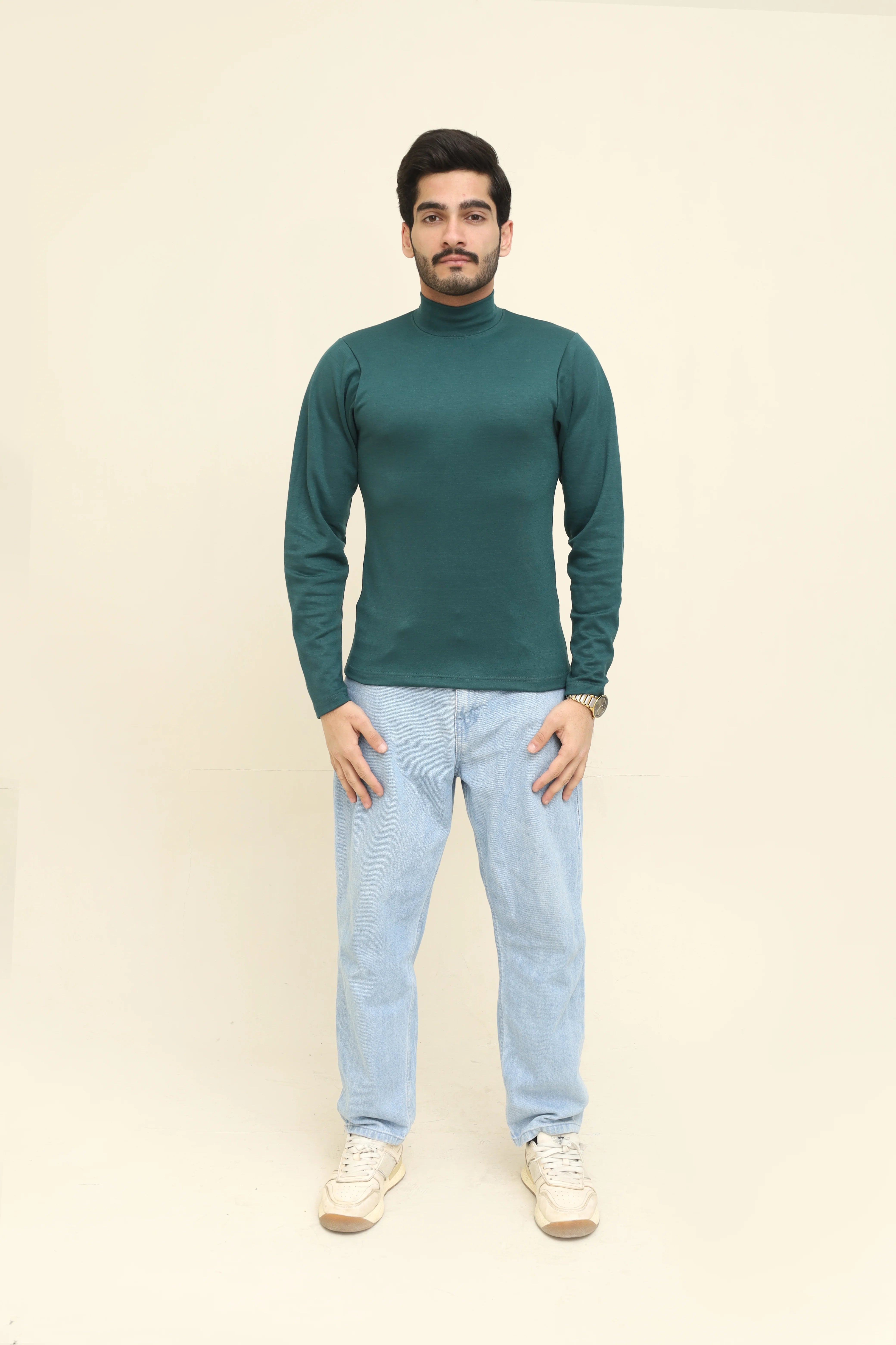 Men's Dark Green Turtle Neck Shirt