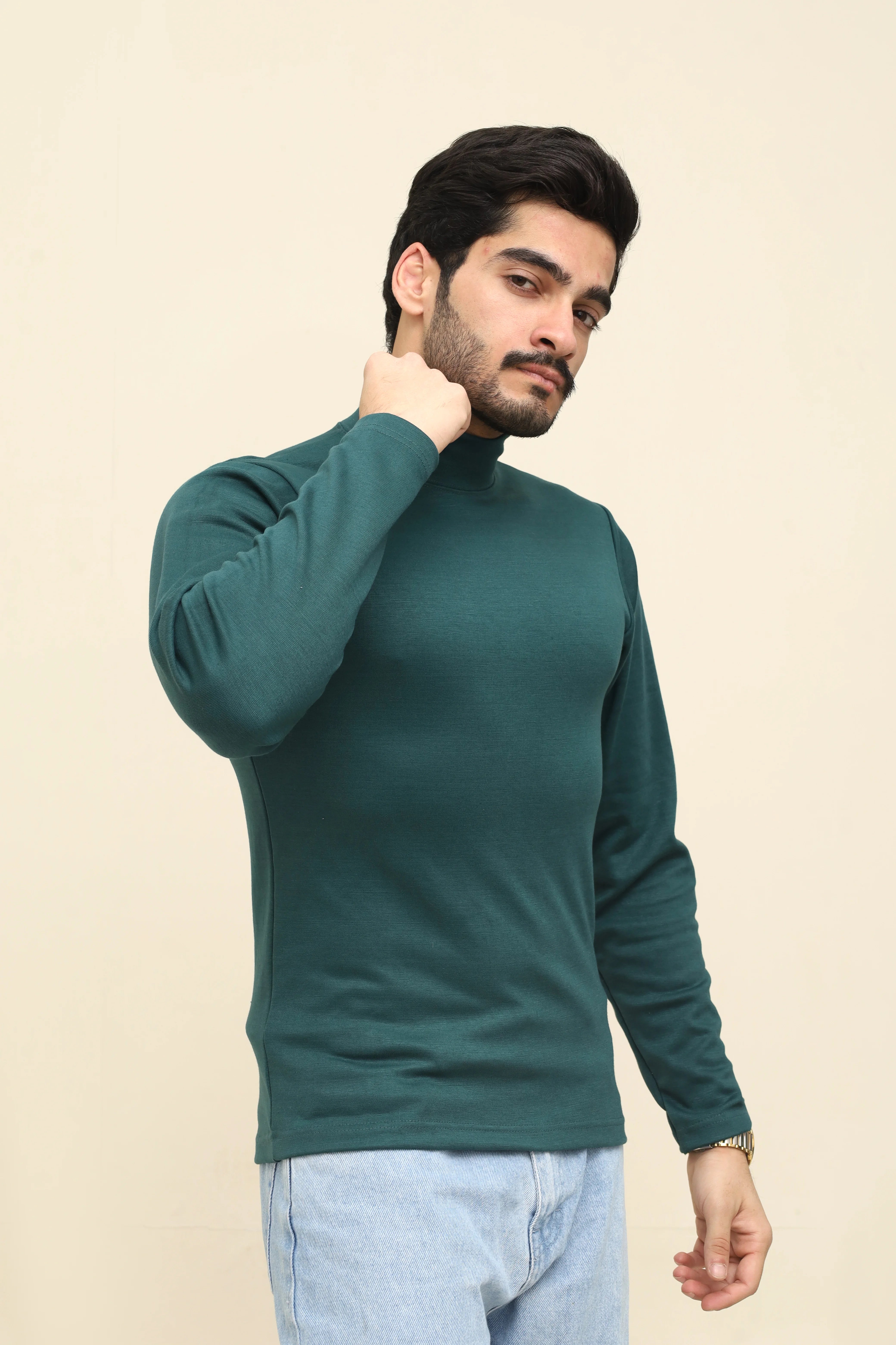 Men's Dark Green Turtle Neck Shirt