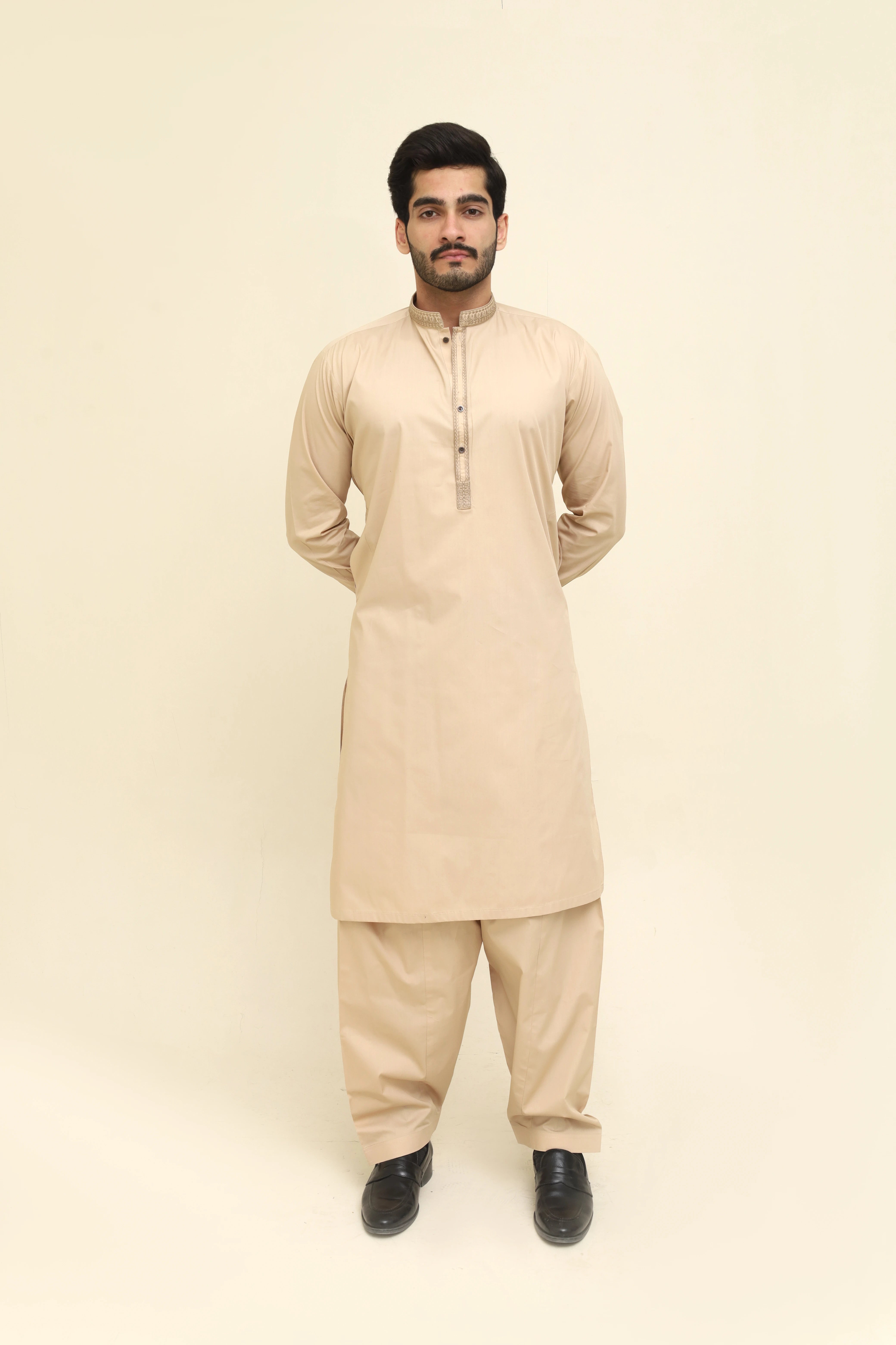 Light Beige Cotton Men Kurta
