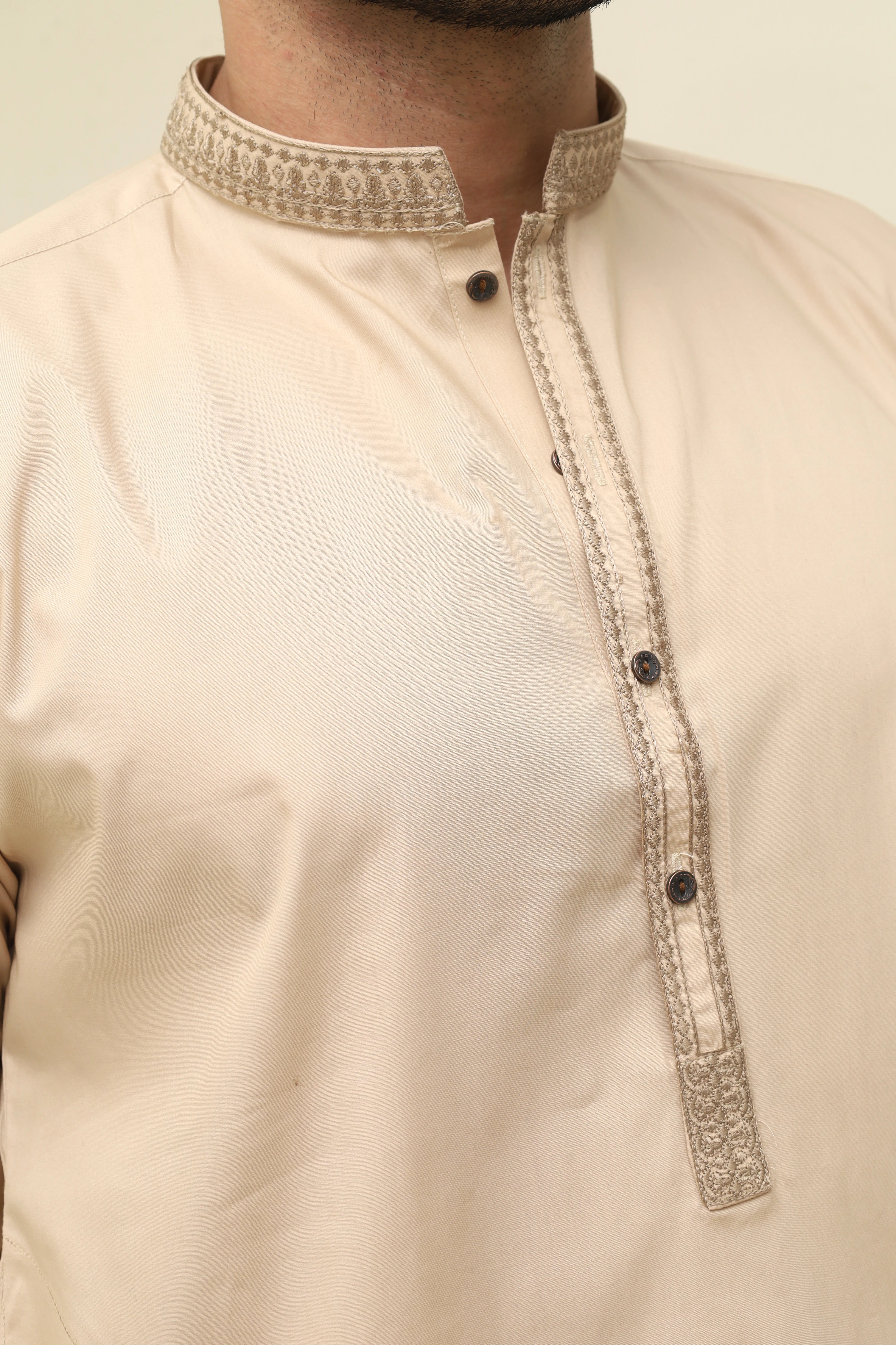 Light Beige Cotton Men Kurta