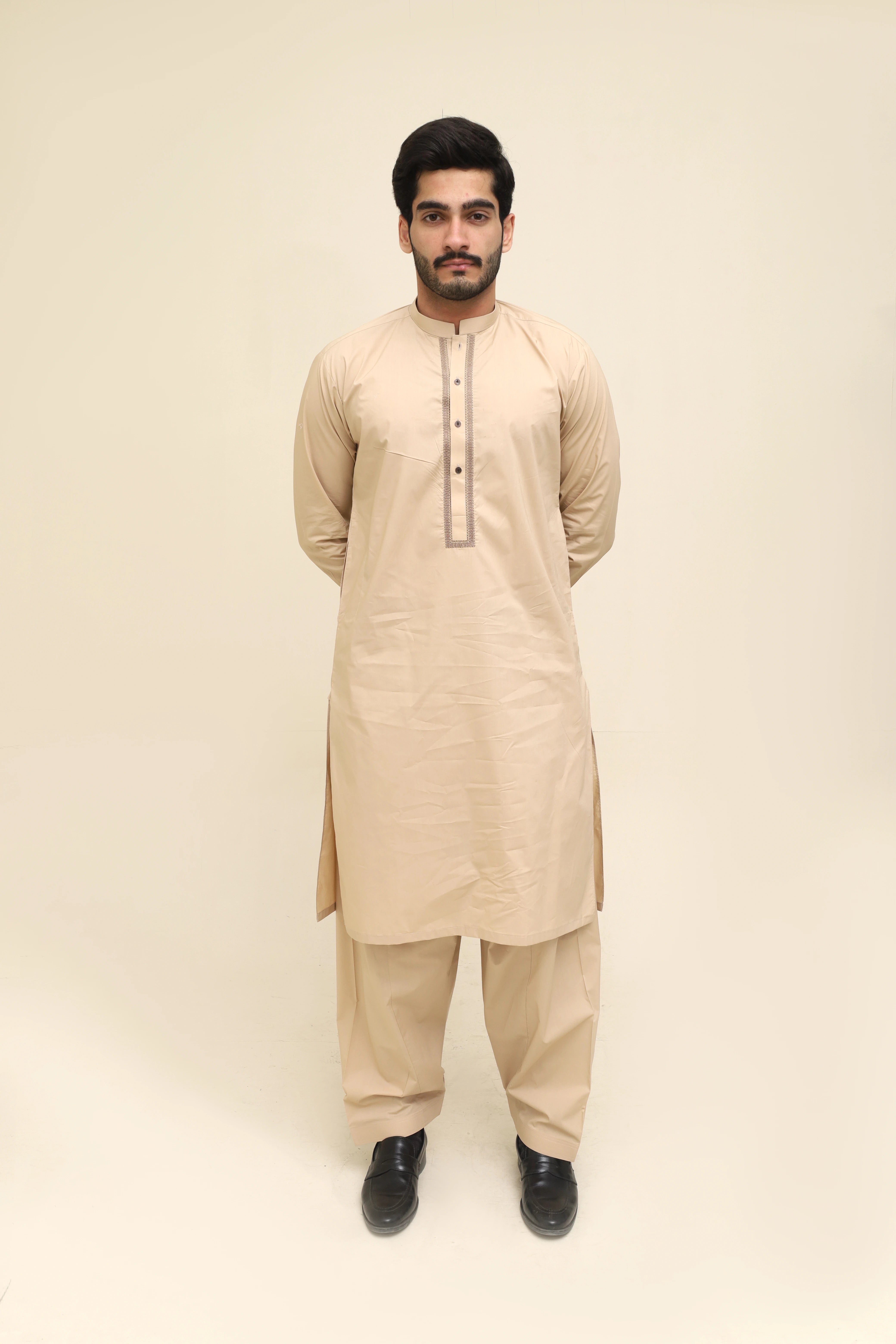 The Embroidered Beige Cotton Kurta Shalwar