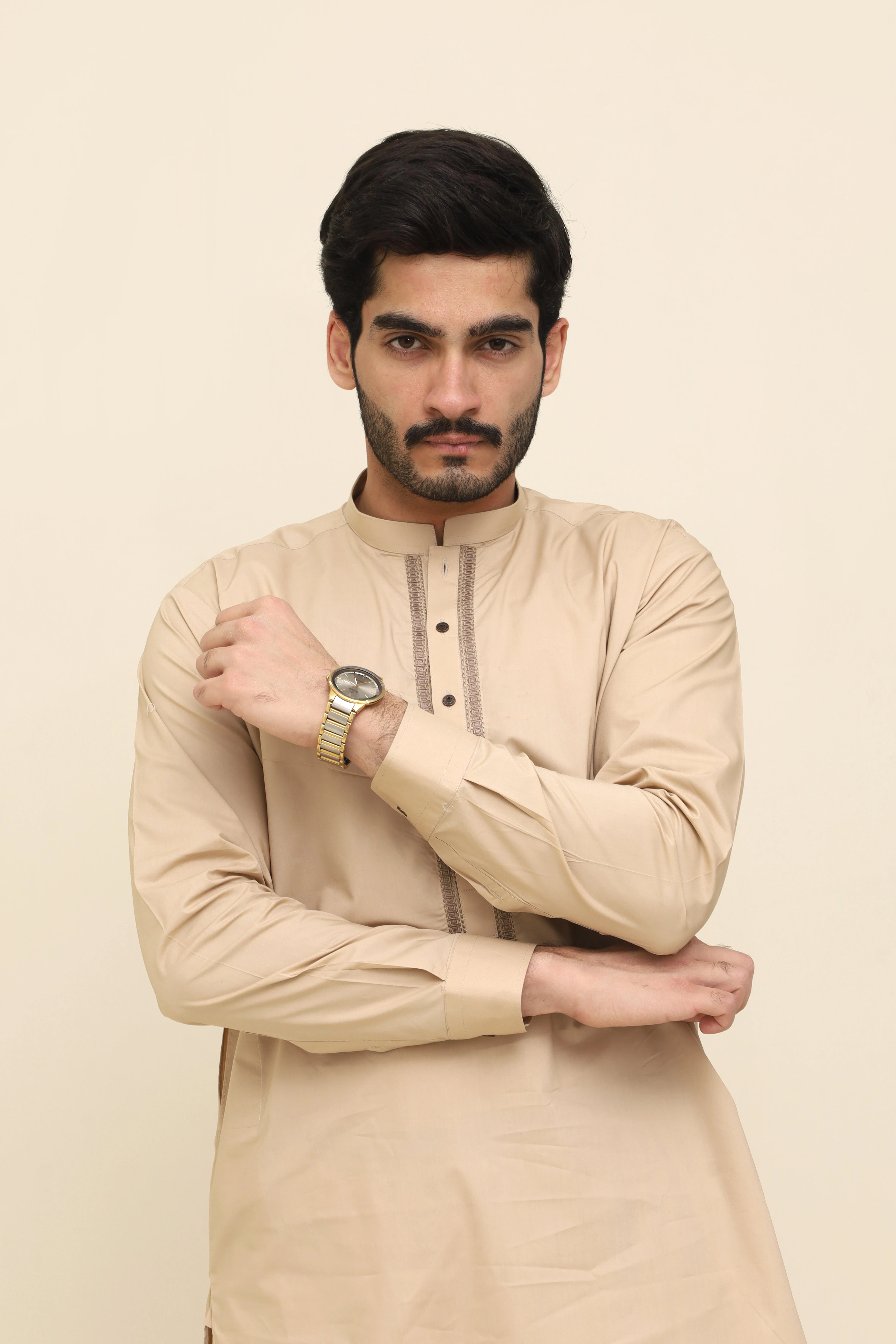 The Embroidered Beige Cotton Kurta Shalwar