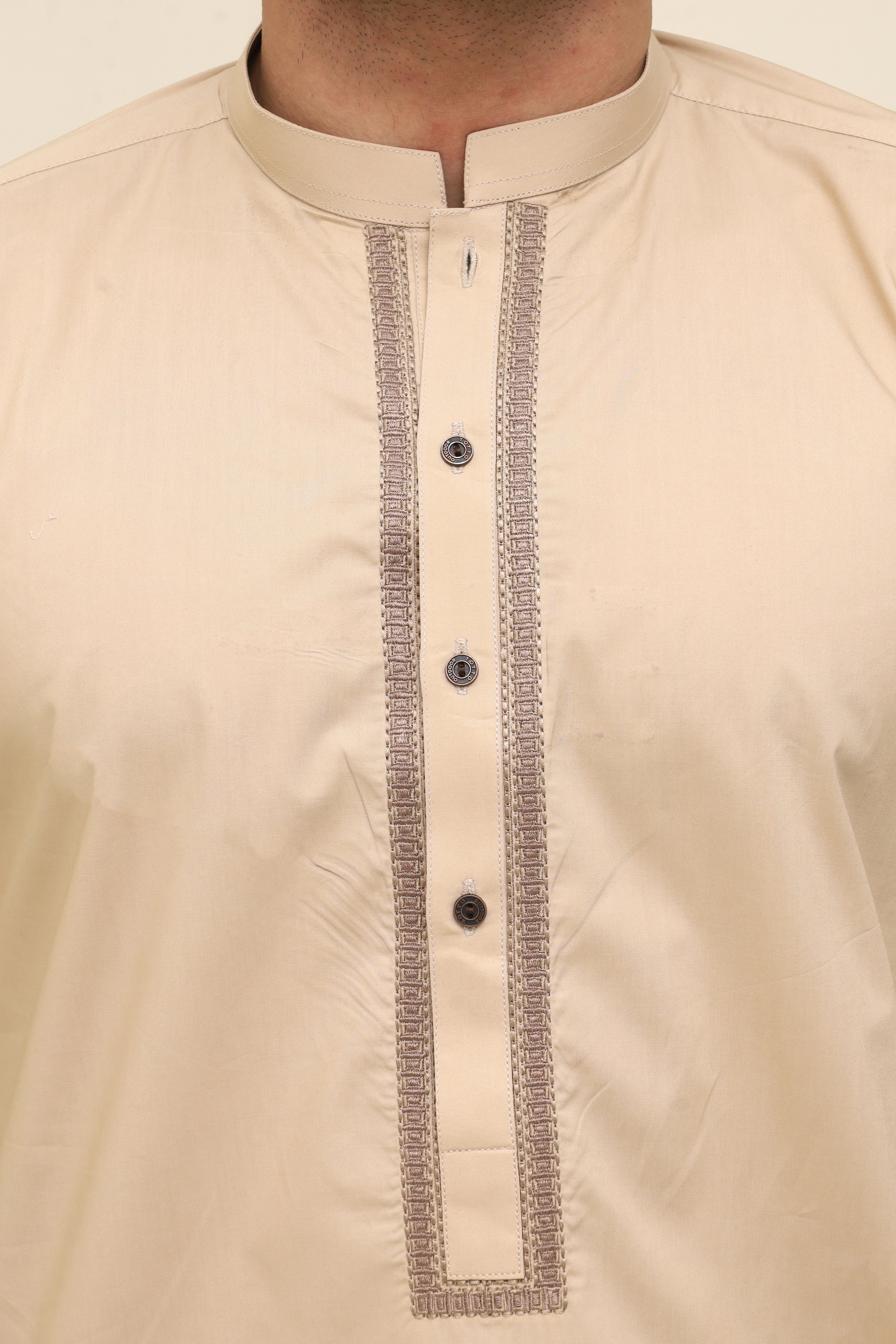 The Embroidered Beige Cotton Kurta Shalwar