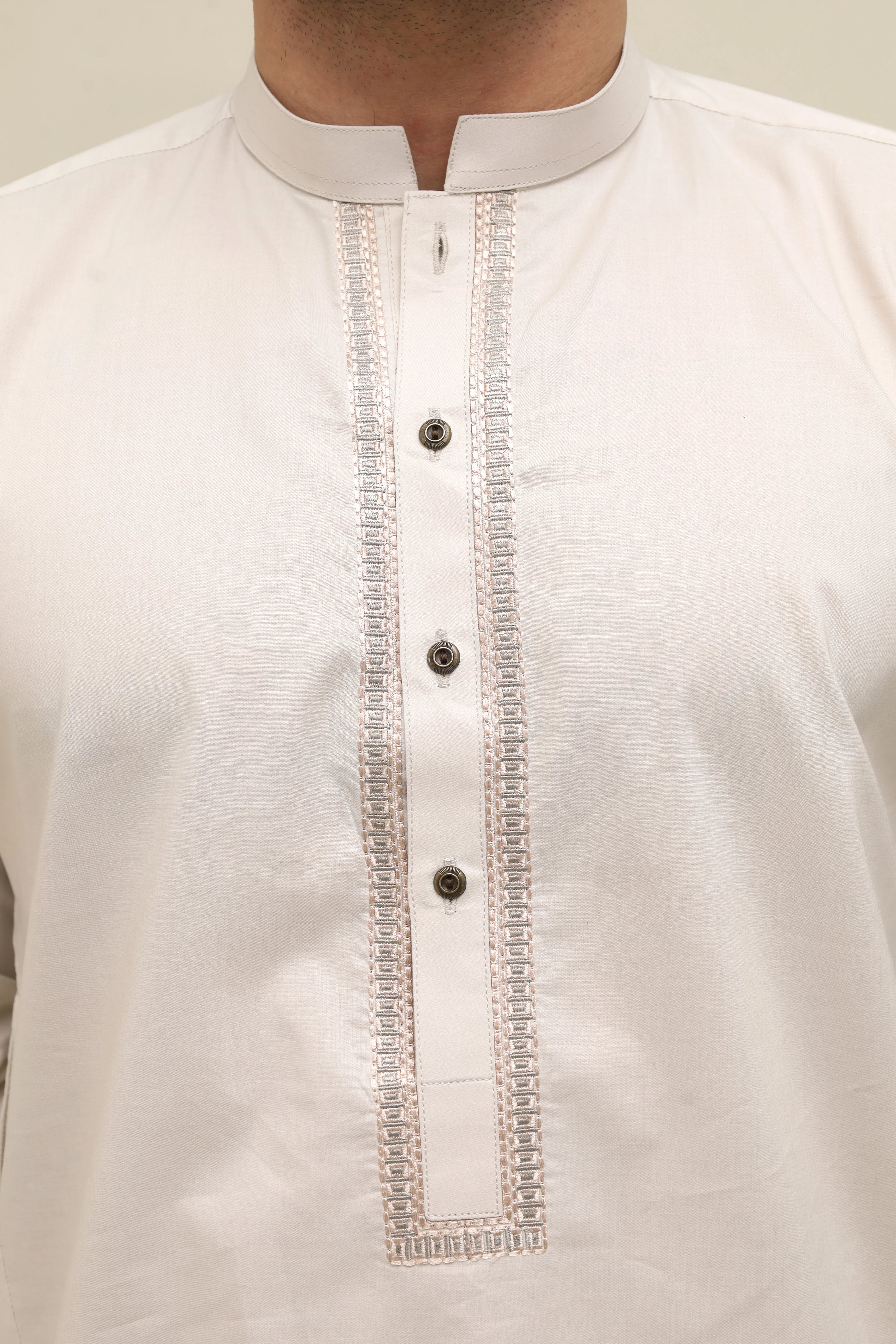 Light Khaki Embroidered Kurta Cotton