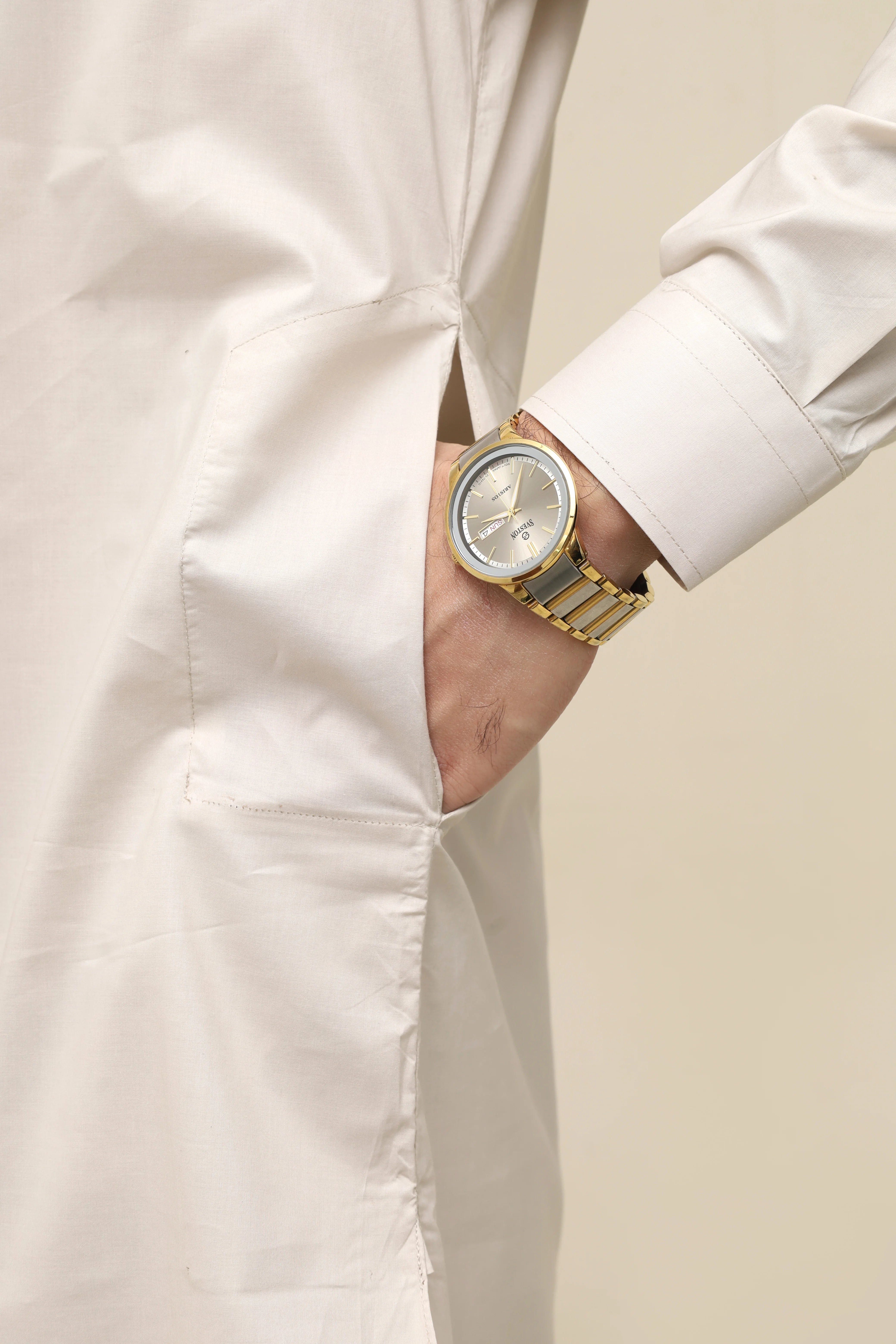 Light Khaki Embroidered Kurta Cotton