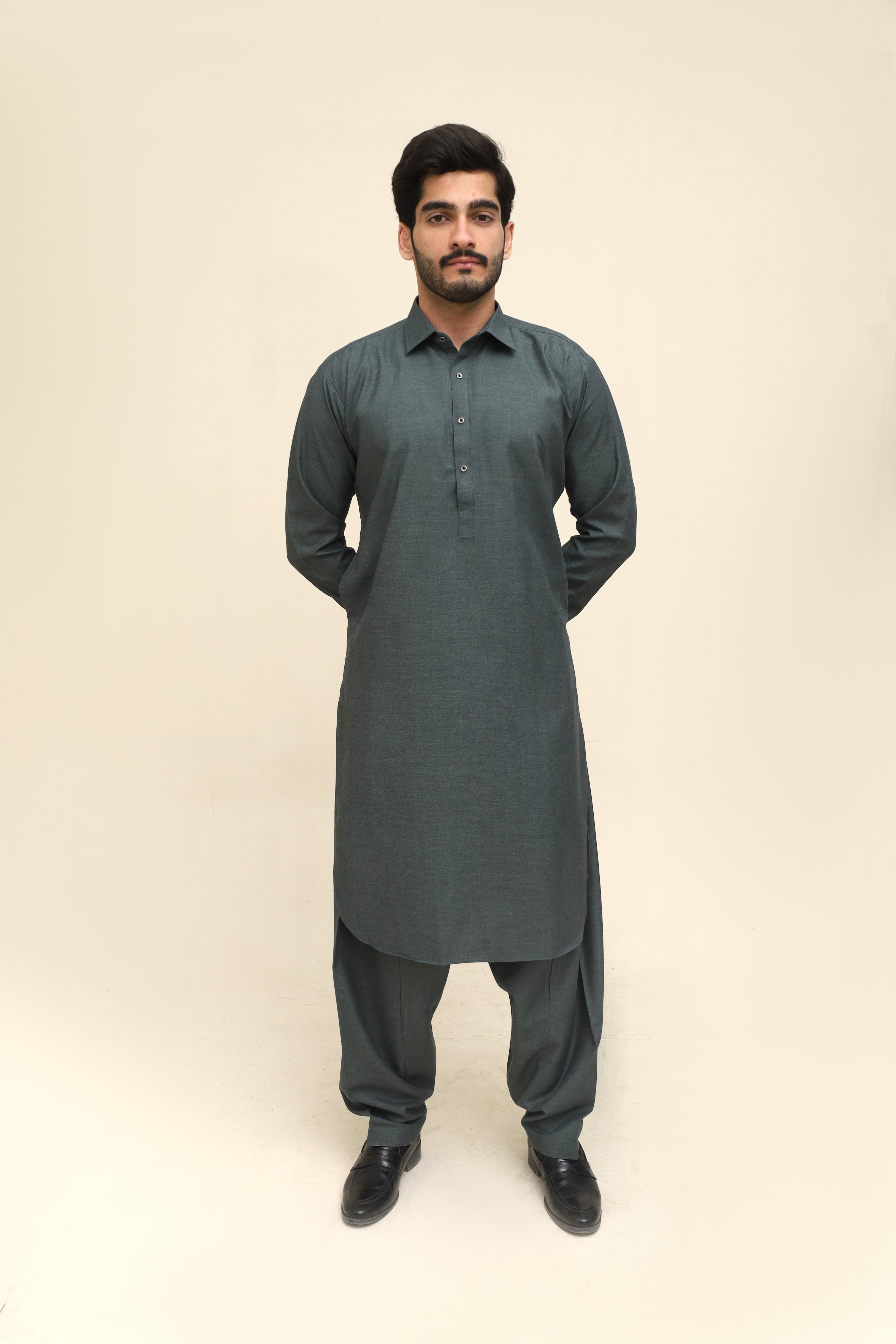 Slate Grey Collar Wash & Wear Shalwar Kameez