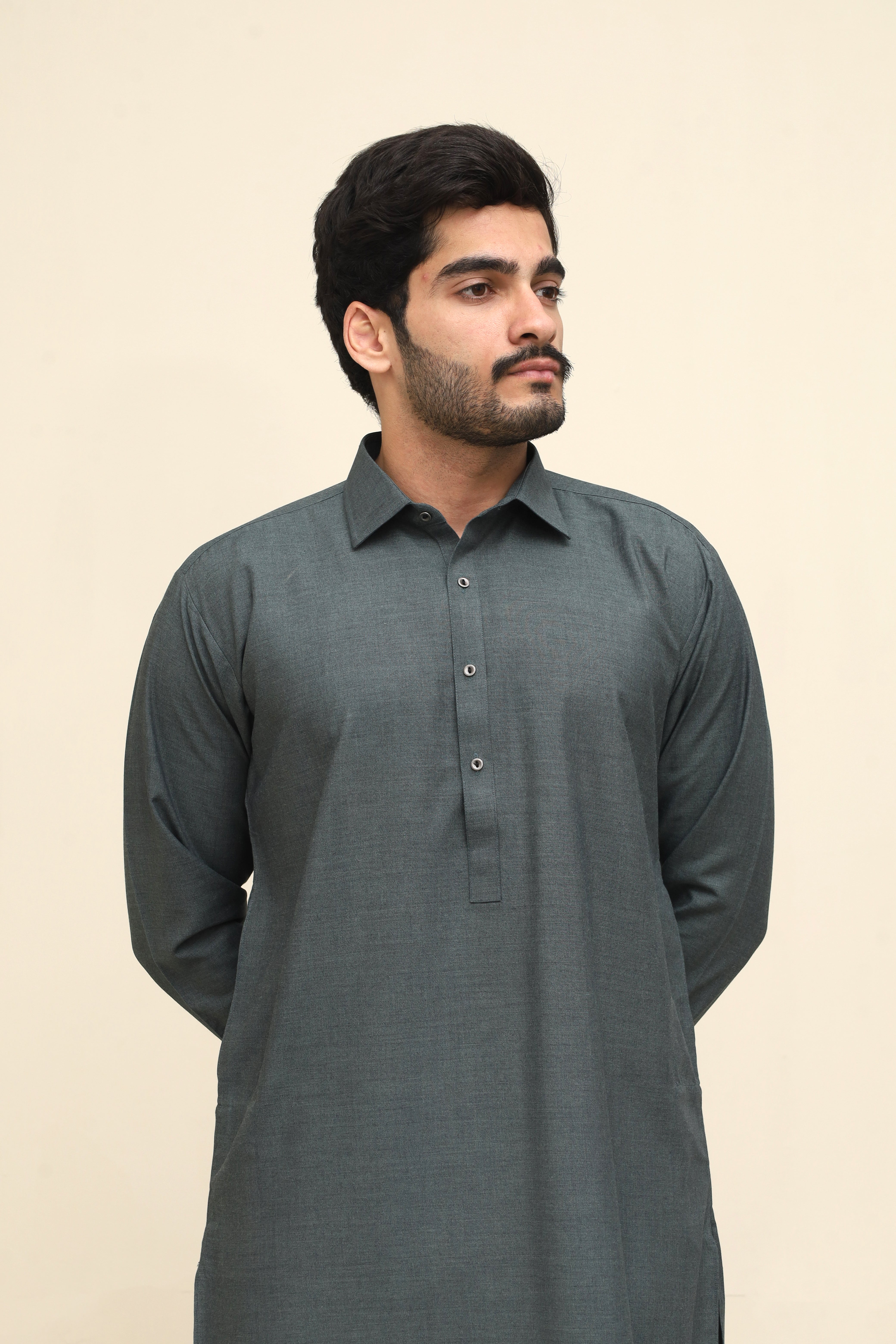 Slate Grey Collar Wash & Wear Shalwar Kameez