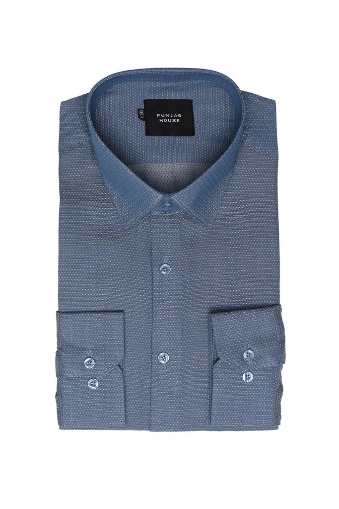 Micro-Pattern Slate Blue Dress Shirt