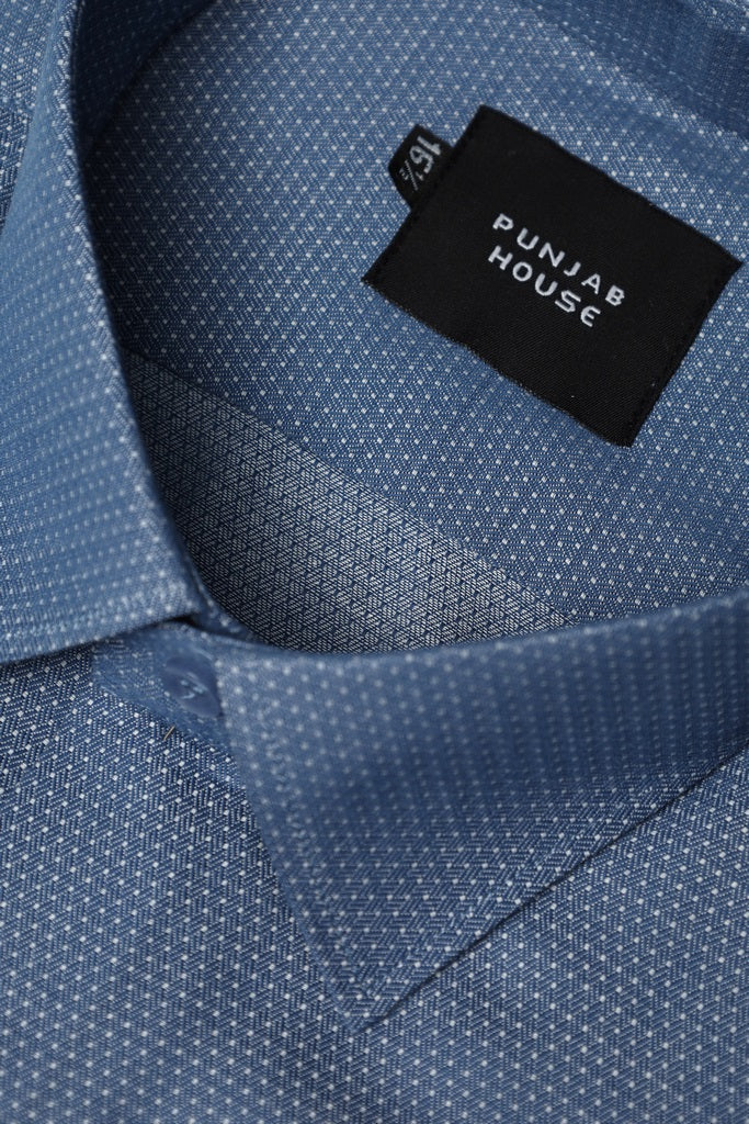 Micro-Pattern Slate Blue Dress Shirt