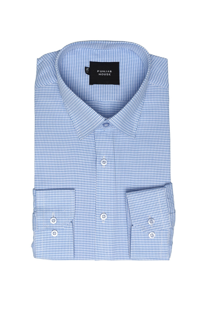 Sky Blue Houndstooth Check Dress Shirt