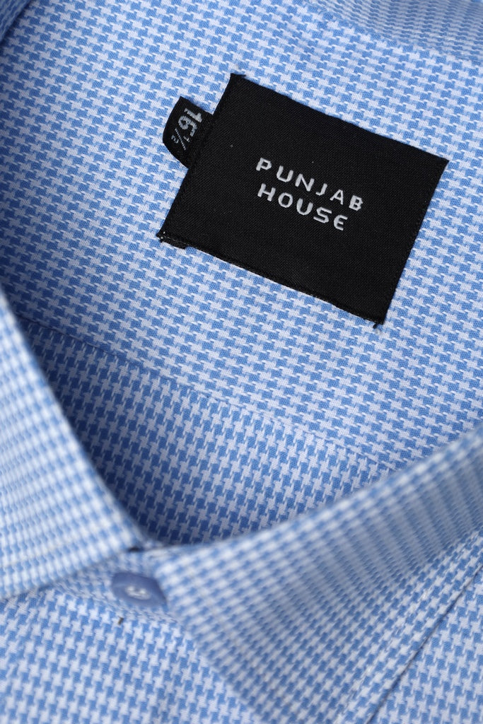 Sky Blue Houndstooth Check Dress Shirt
