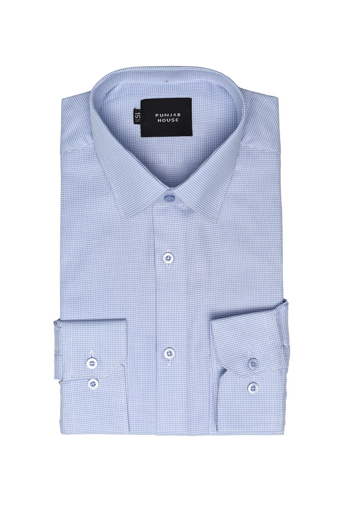 Sky Blue Micro-Gingham Dress Shirt