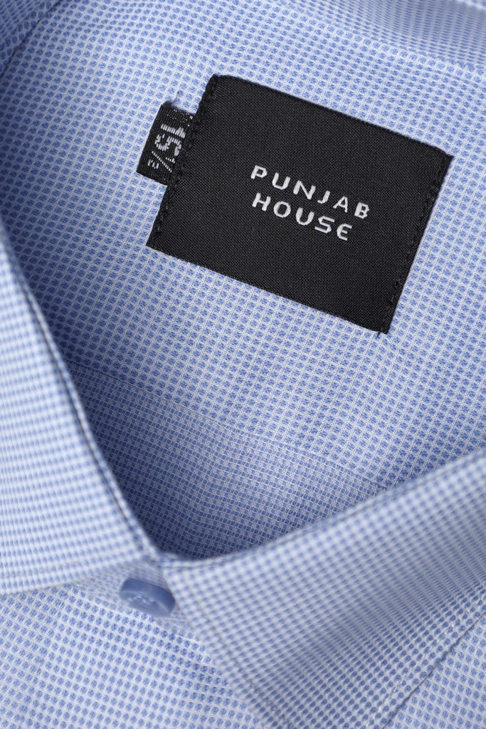 Sky Blue Micro-Gingham Dress Shirt