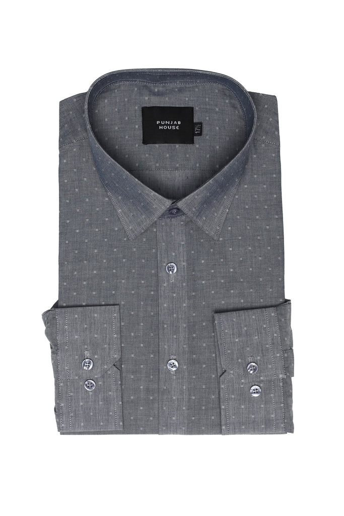 Charcoal Micro-Pattern Geometric Shirt