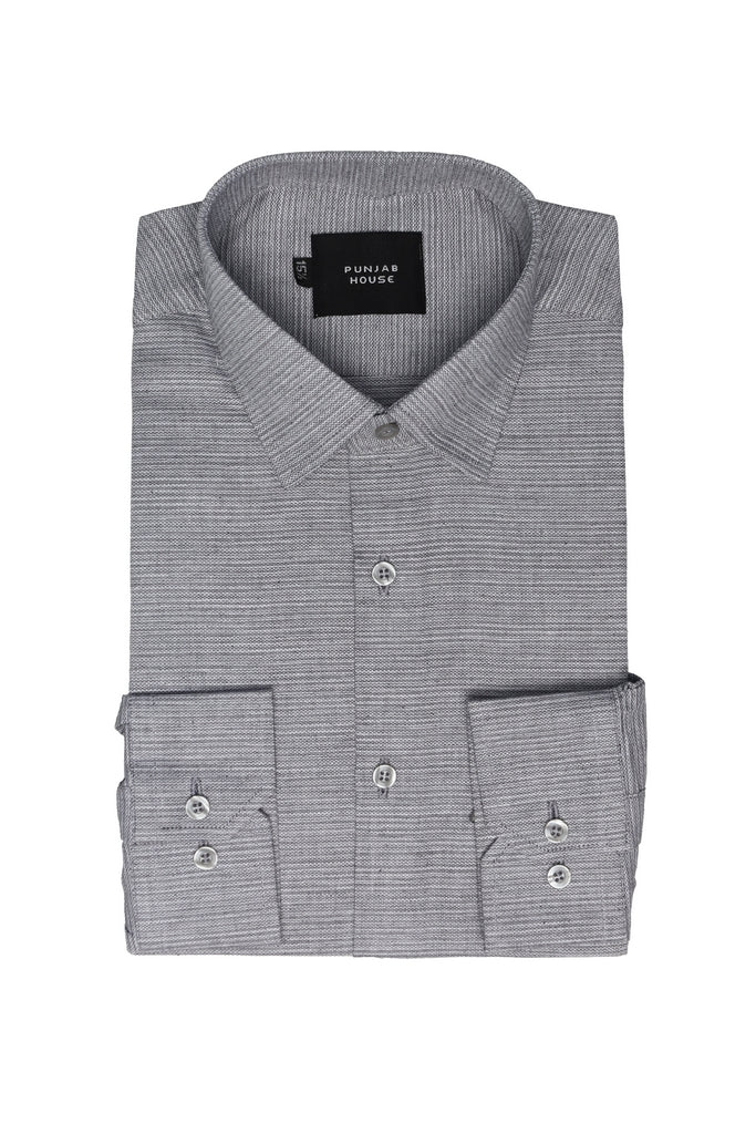 Slate Grey Linear-Textured Dress Shirt