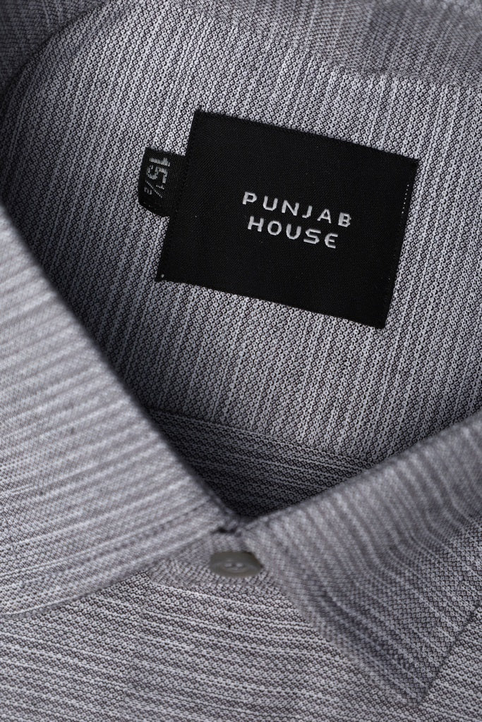 Slate Grey Linear-Textured Dress Shirt