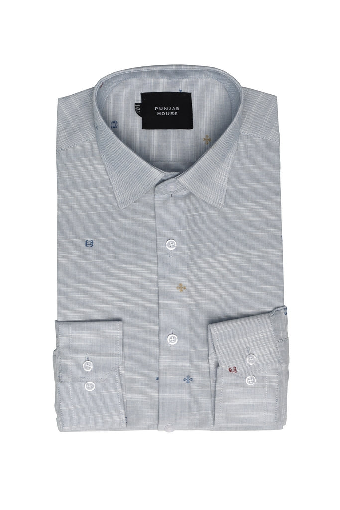 Silver Heather Embroidered Dress Shirt