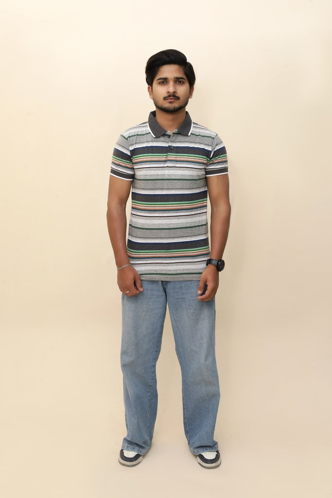 Men's Multi-Tone Striped Heather Polo