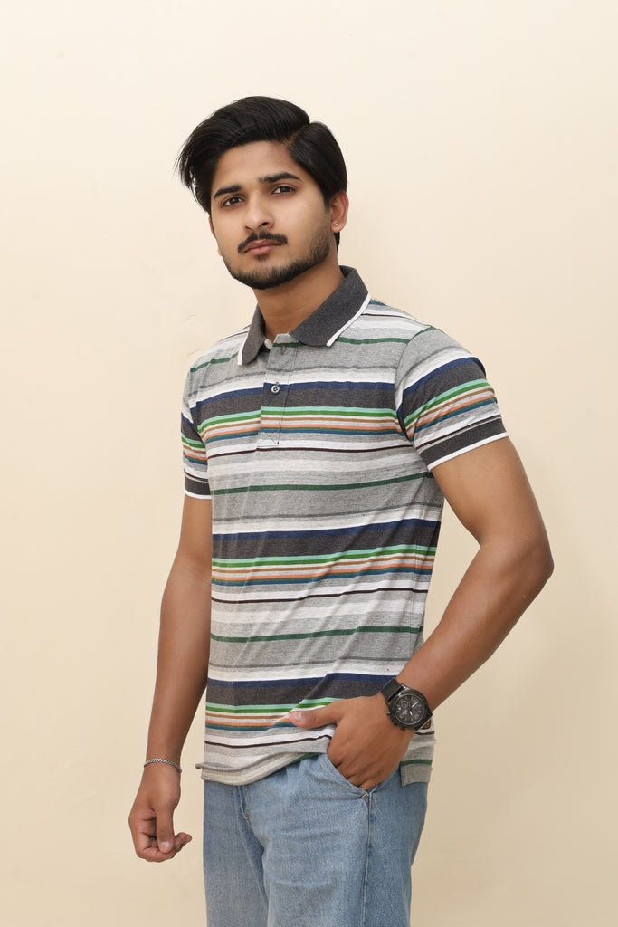 Men's Multi-Tone Striped Heather Polo