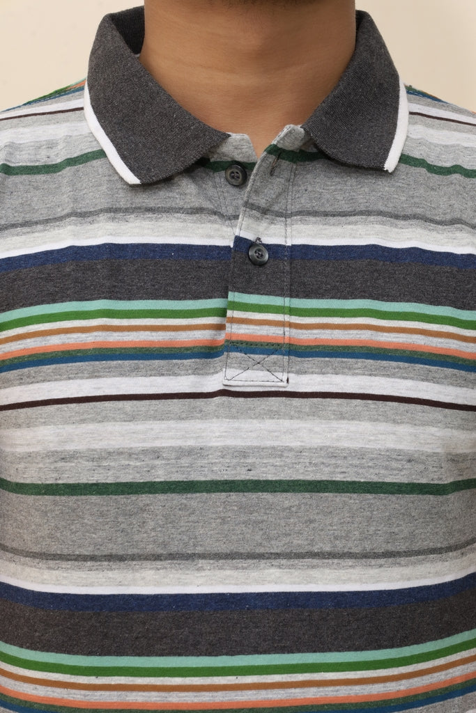 Men's Multi-Tone Striped Heather Polo