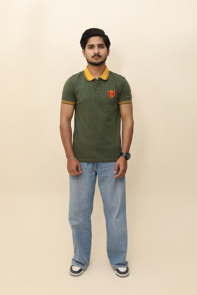 Men's Heritage Varsity Polo in Olive &amp; Mustard