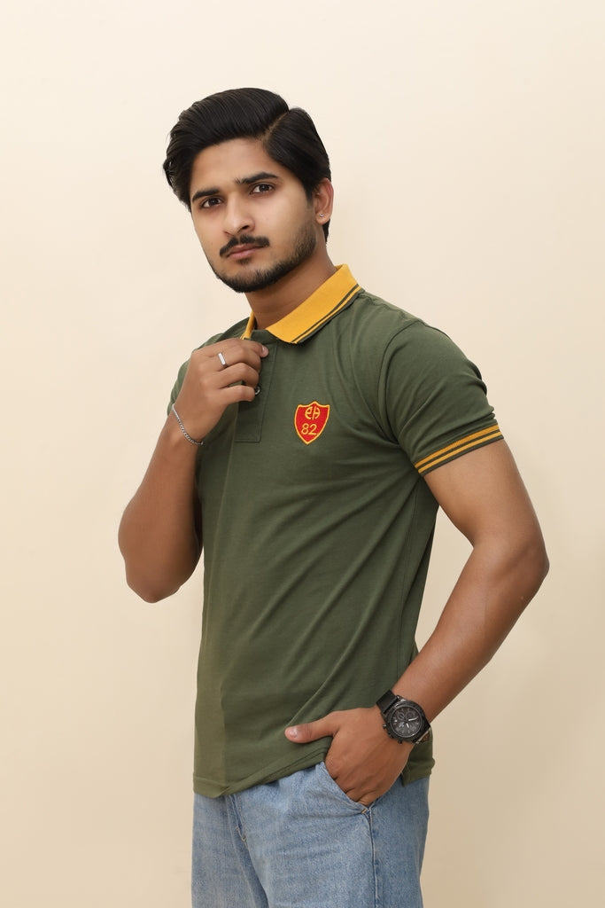 Men's Heritage Varsity Polo in Olive &amp; Mustard