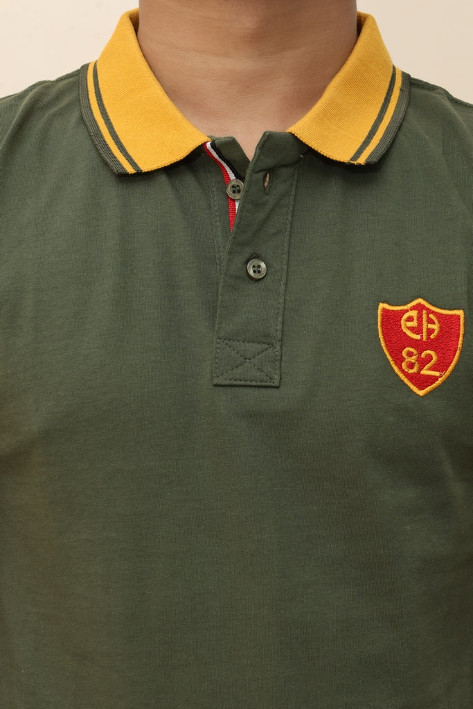 Men's Heritage Varsity Polo in Olive &amp; Mustard