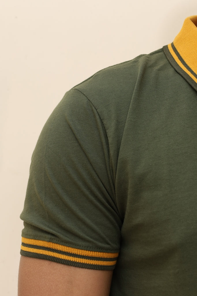 Men's Heritage Varsity Polo in Olive &amp; Mustard