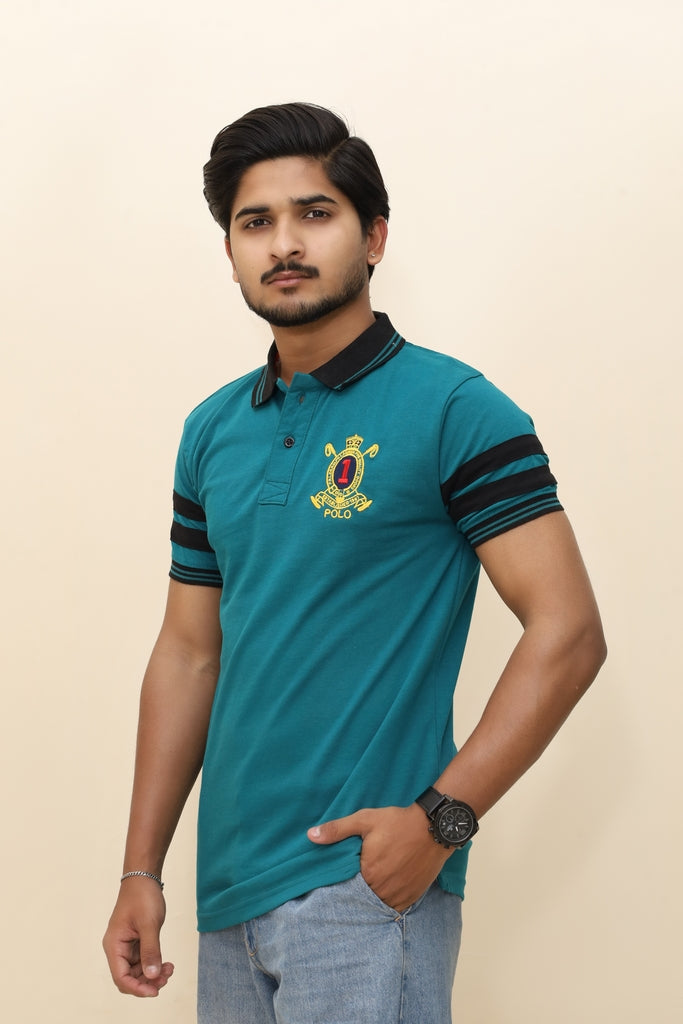 Men's Heritage Teal Polo with Crest Detail