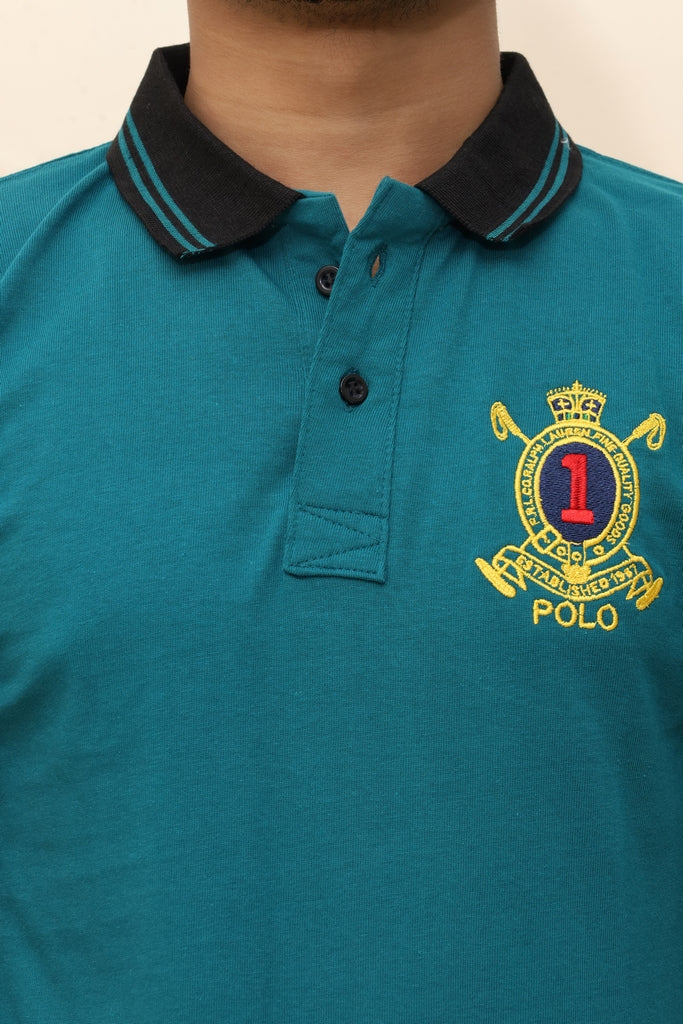 Men's Heritage Teal Polo with Crest Detail