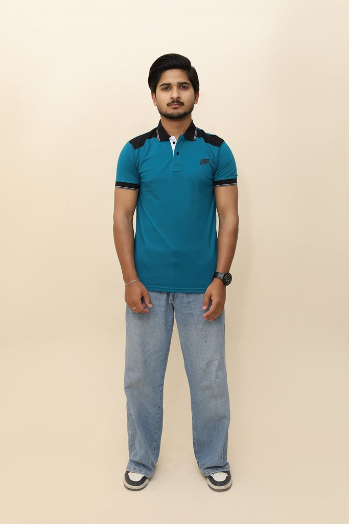 Men's Performance Teal Polo with Contrast Paneling