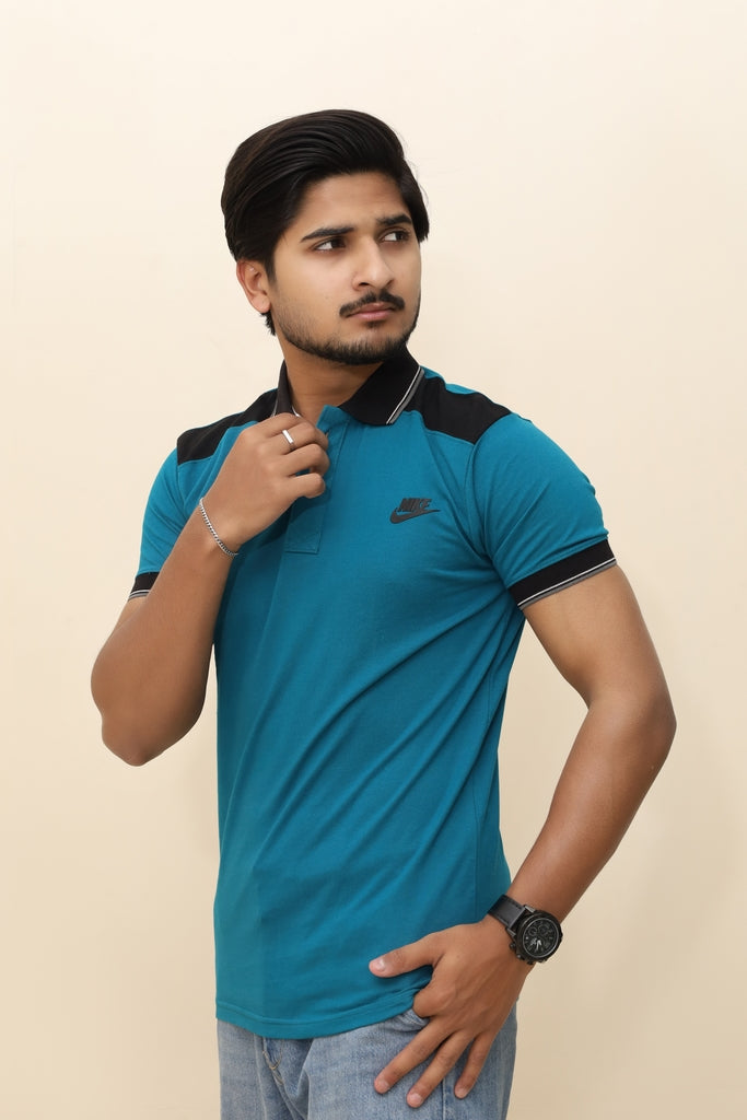 Men's Performance Teal Polo with Contrast Paneling