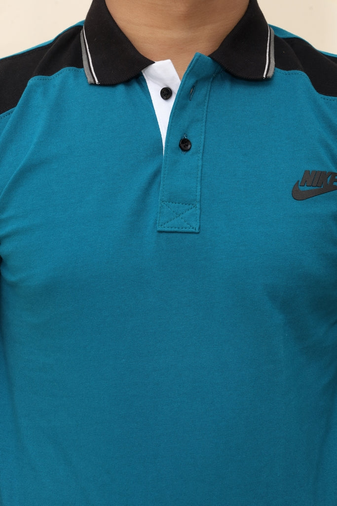 Men's Performance Teal Polo with Contrast Paneling
