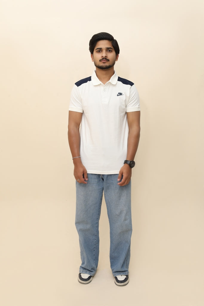 Men’s Classic White Performance Polo with Navy Accents