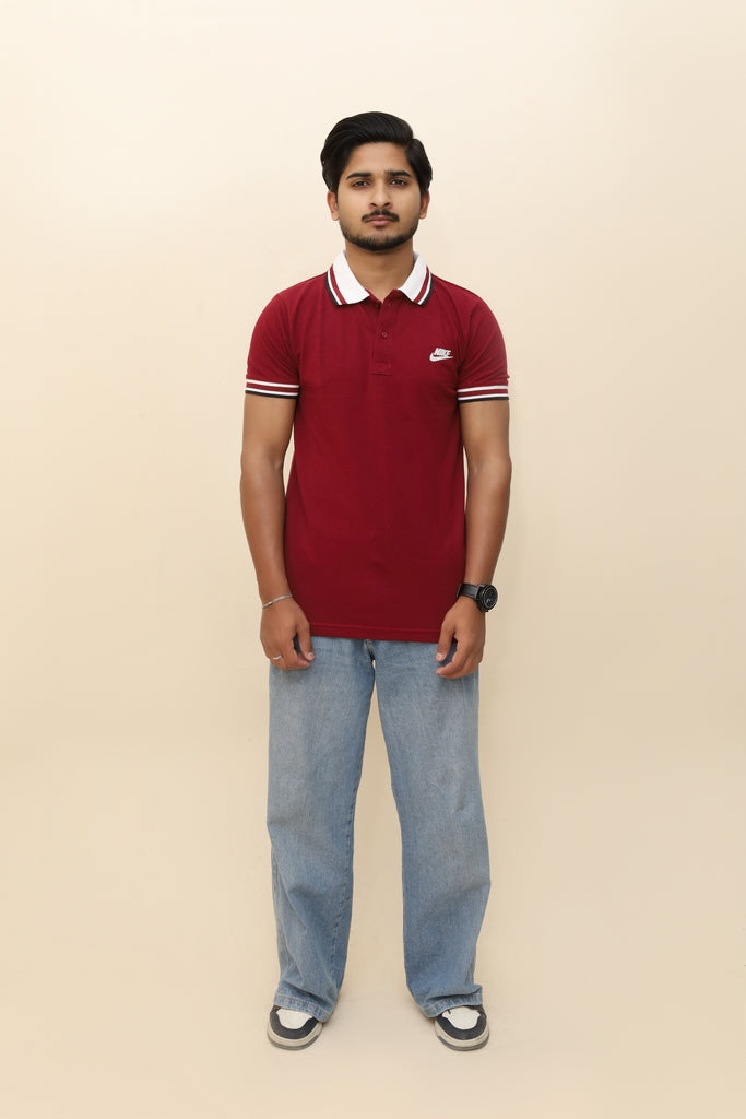 Men’s Varsity Maroon Polo with Tipped Collar
