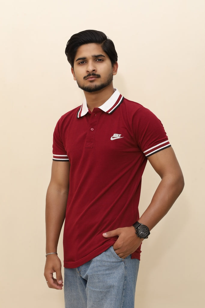 Men’s Varsity Maroon Polo with Tipped Collar