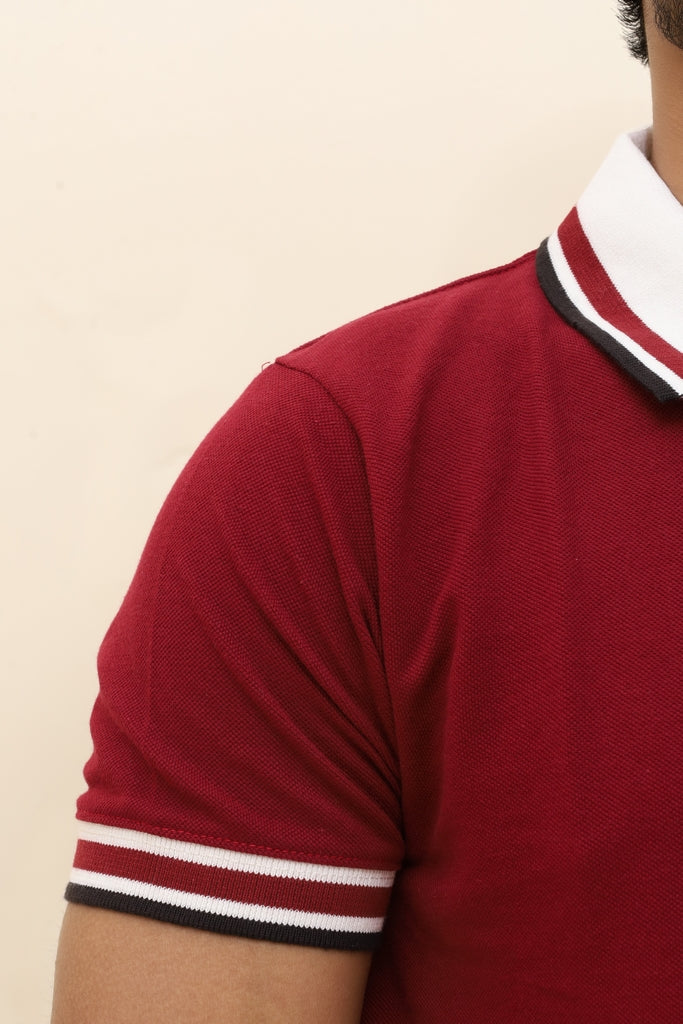 Men’s Varsity Maroon Polo with Tipped Collar