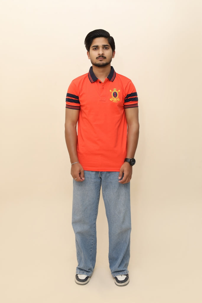Men’s Heritage Crest Polo in Sunset Orange