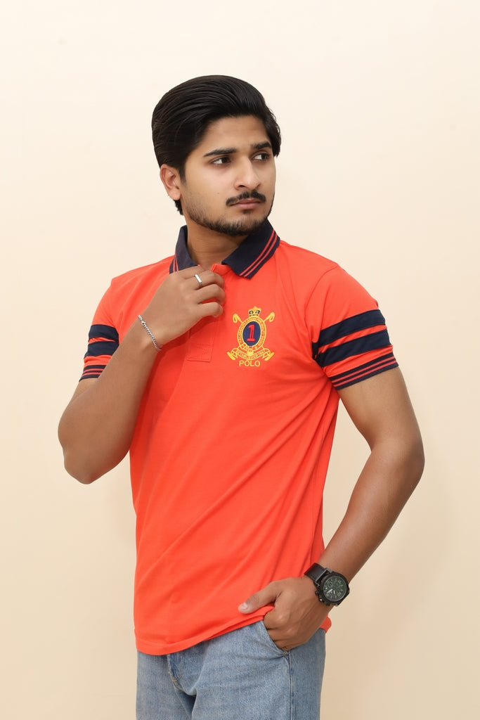 Men’s Heritage Crest Polo in Sunset Orange