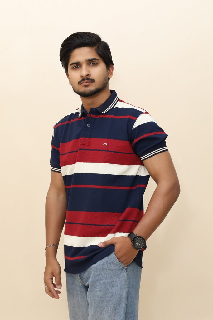 Men's Multi-Tone Striped Heather Polo