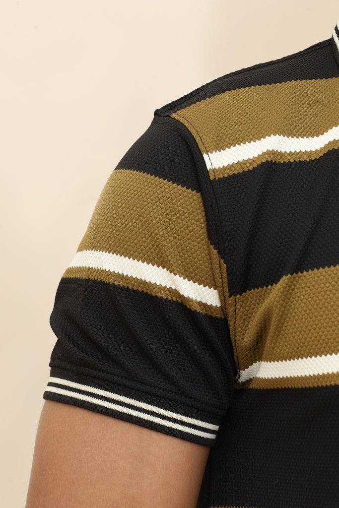 Men’s Retro-V Striped Pique Polo in Earthy Olive &amp; Black