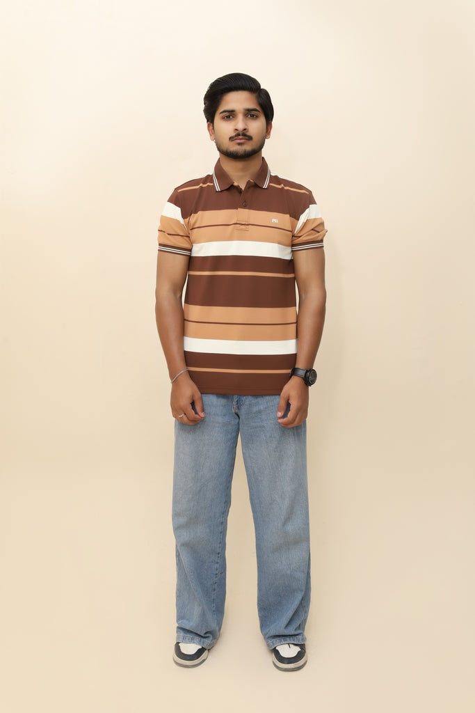 Men’s Urban Earth-Tone Striped Polo