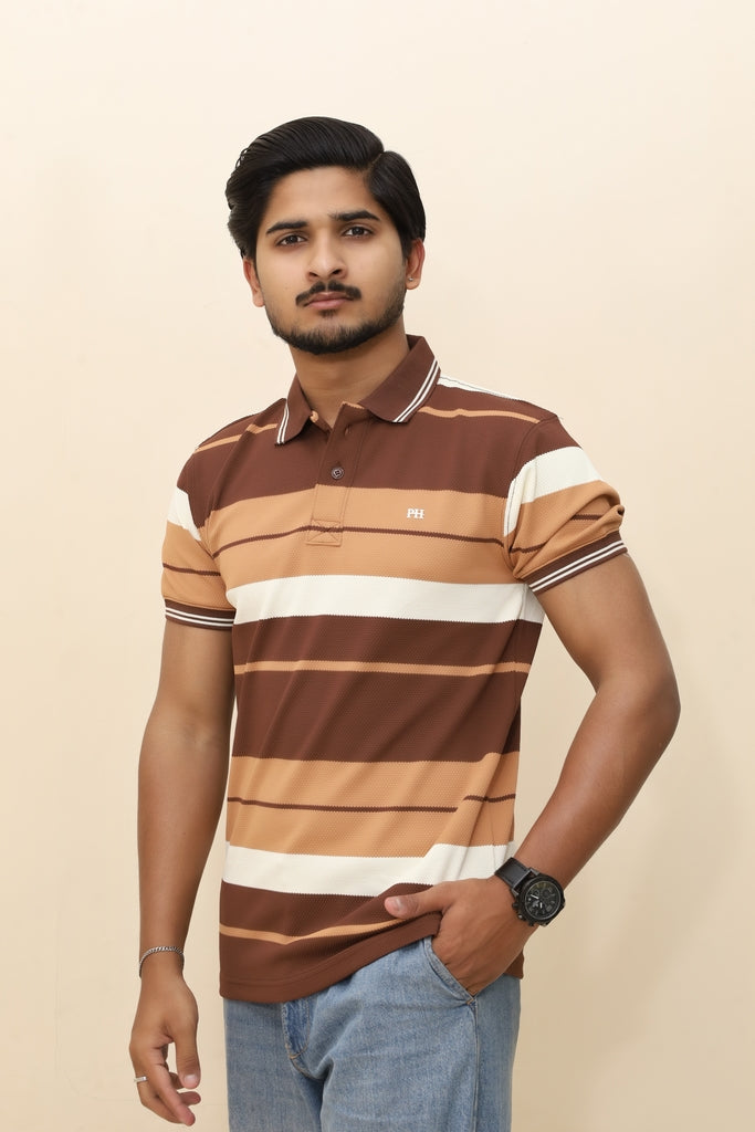 Men’s Urban Earth-Tone Striped Polo