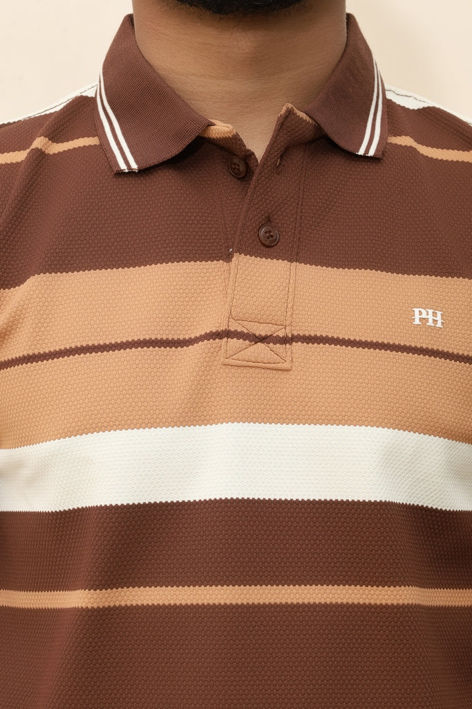 Men’s Urban Earth-Tone Striped Polo