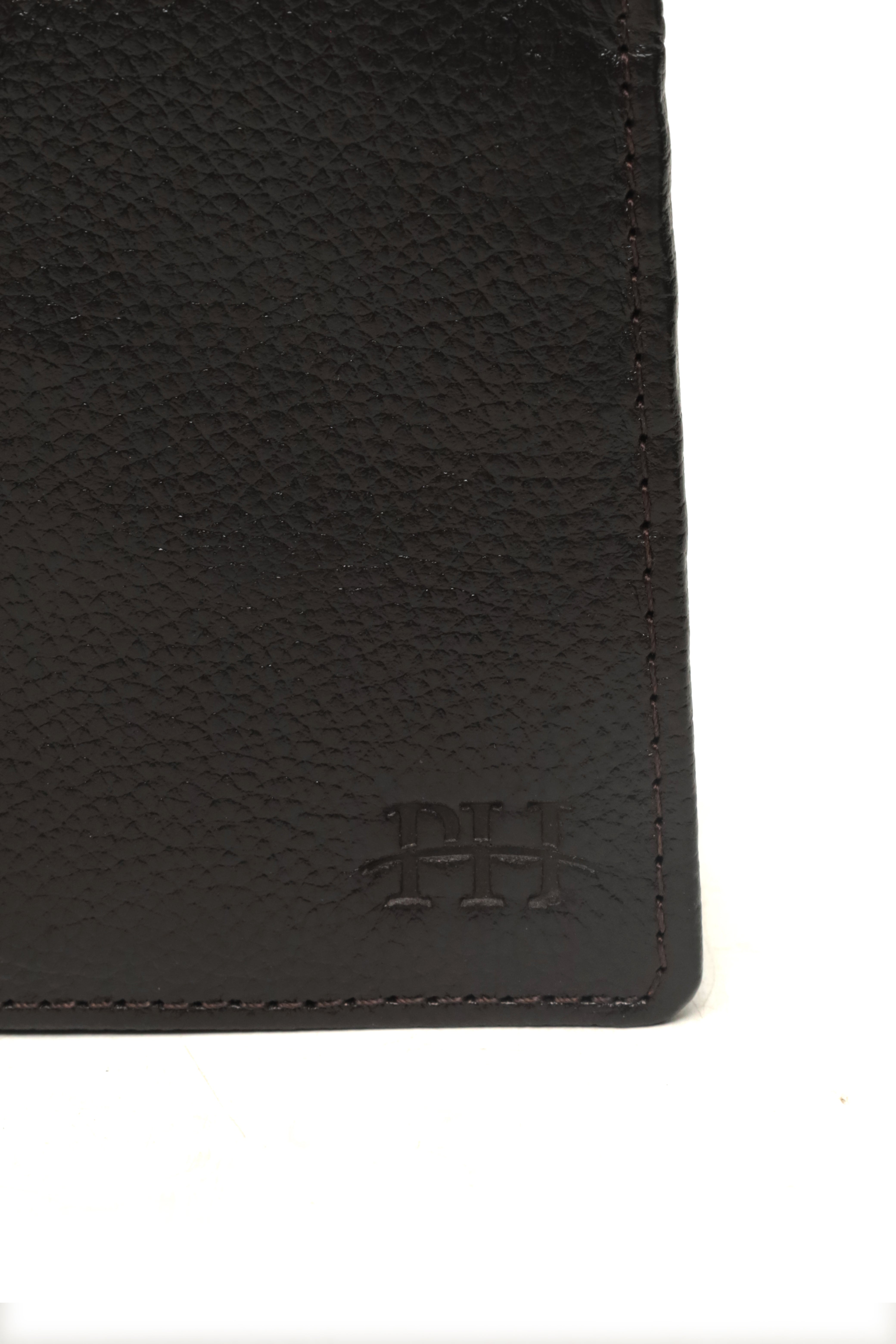 Textured Horizontal Bi-Fold Wallet with Contrast Stitching