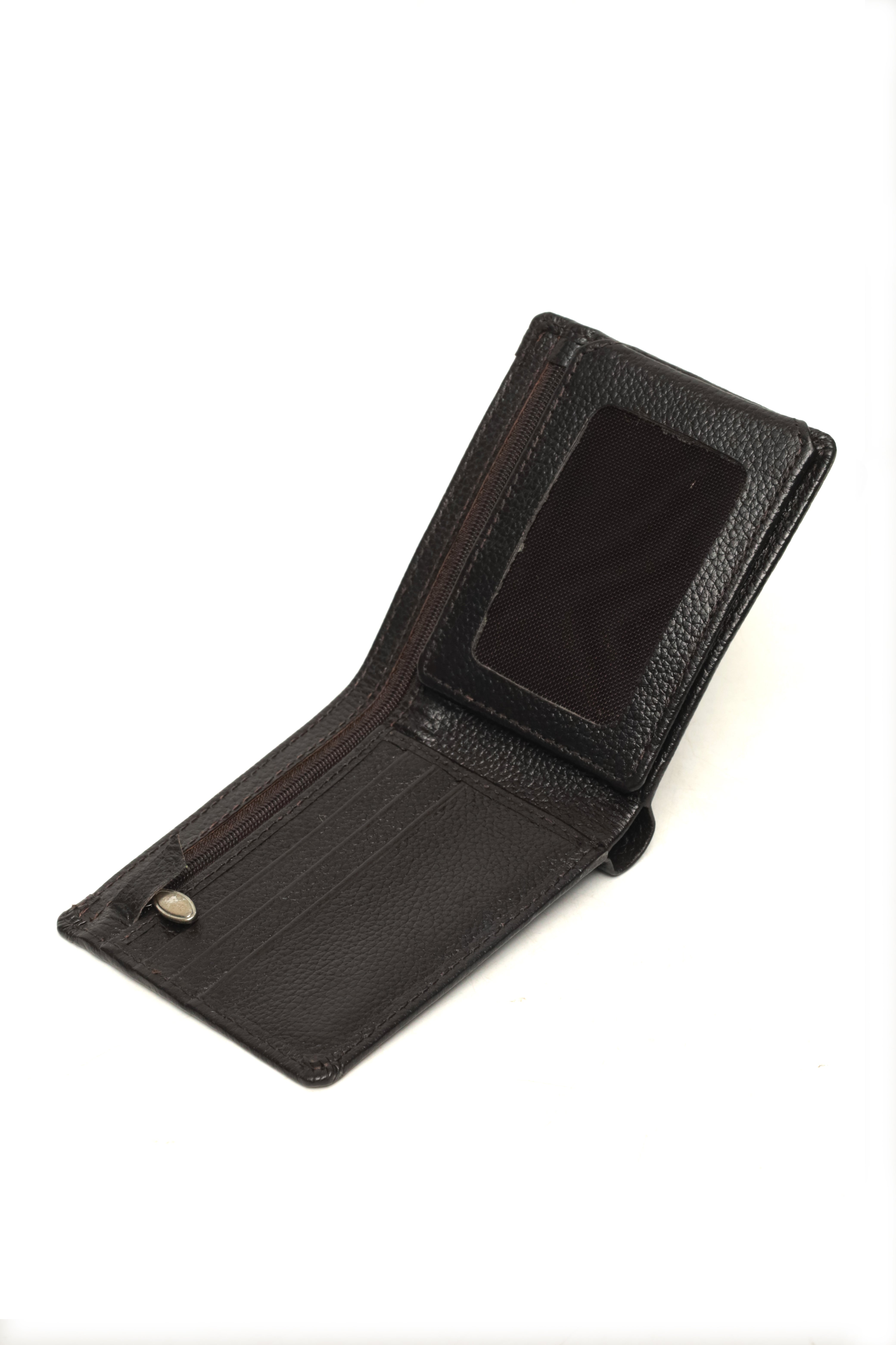 Textured Horizontal Bi-Fold Wallet with Contrast Stitching