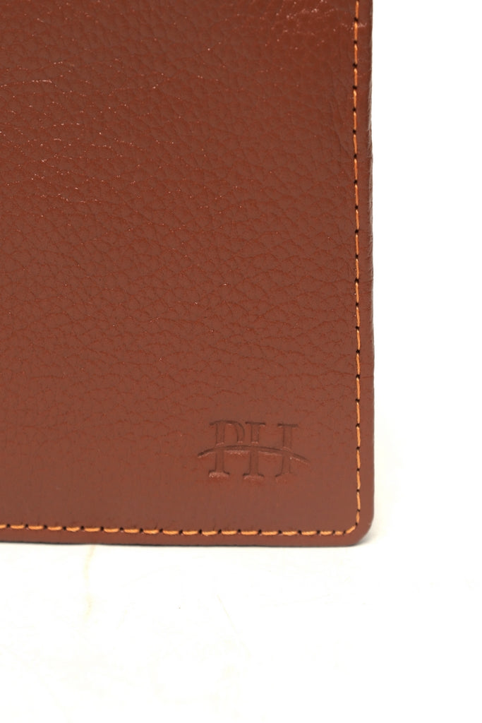 Textured Horizontal Bi-Fold Wallet with Contrast Stitching