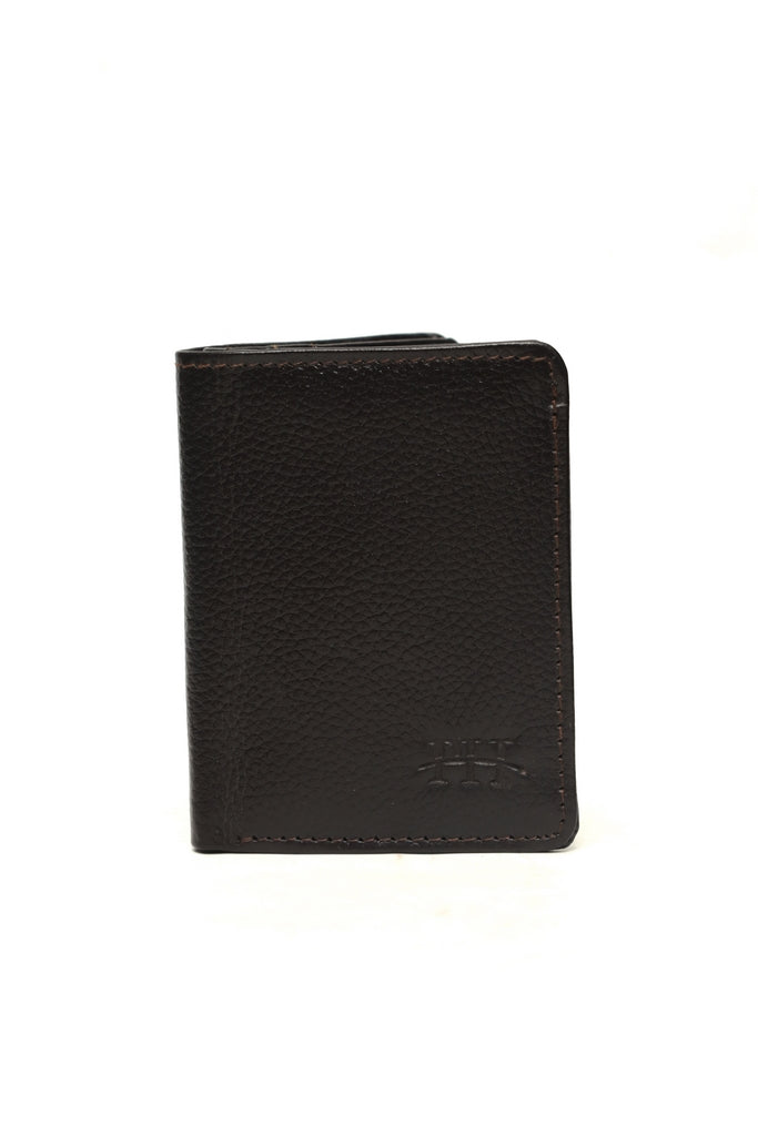 Textured Leather Vertical Wallet with Tab Closure